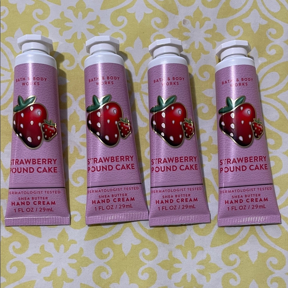 Bath & Body Works Strawberry Poundcake Hand Cream /Lotion Set of 4, 1 oz tubes